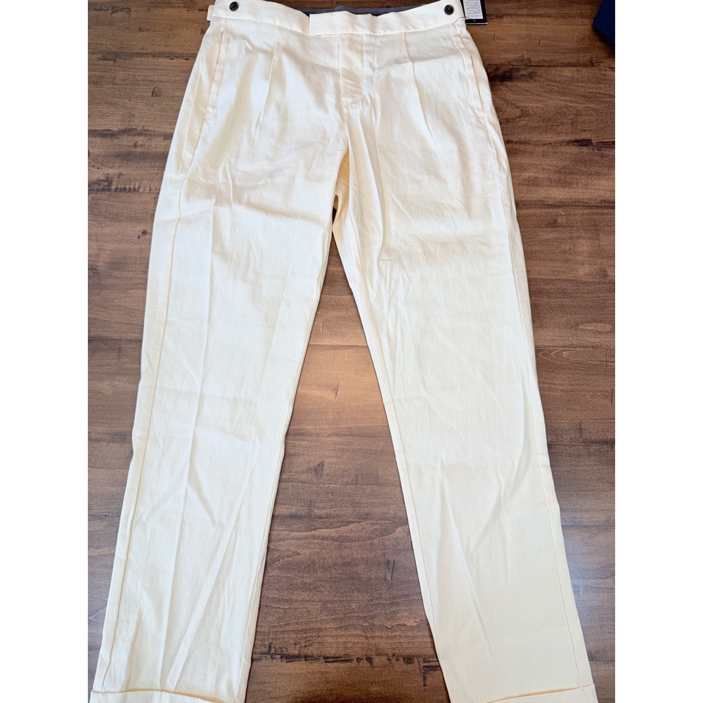 Rhone Relaxed Fit Pleated Amalifi Cuffed Trousers Cream  Men's Size 31x32 NEW